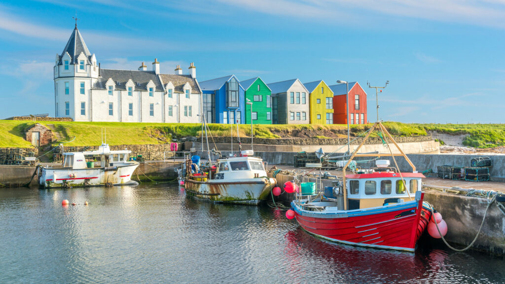 Colorful buildings of John O'Groats in Caithness