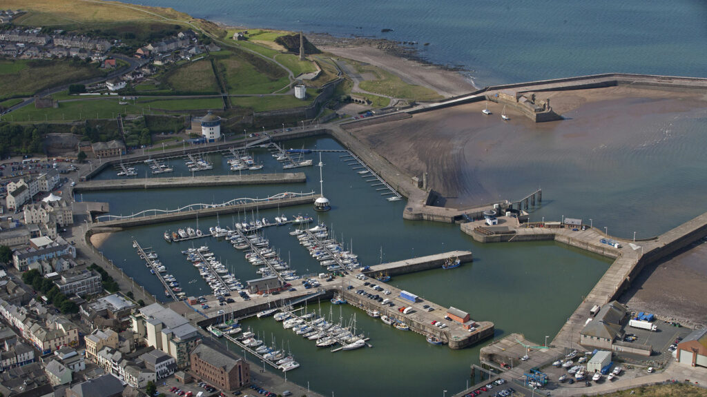 Aerial shot of Whitehaven harbour